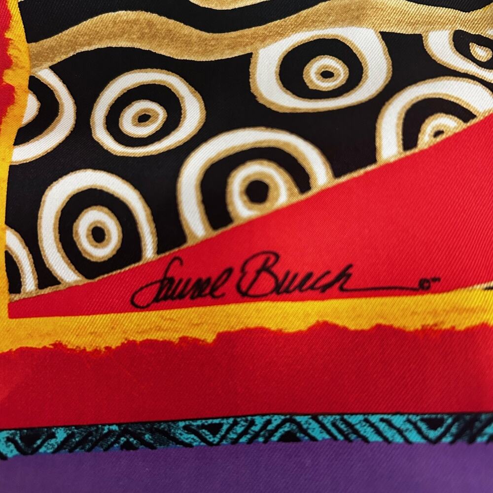 Laurel Burch Silk Scarf Signed Colorful Art Square Vintage Collectable - Picture 8 of 11